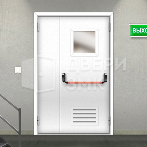 Полуторная остекленная противопожарная дверь EI-30 с вент решеткой ДП-18708