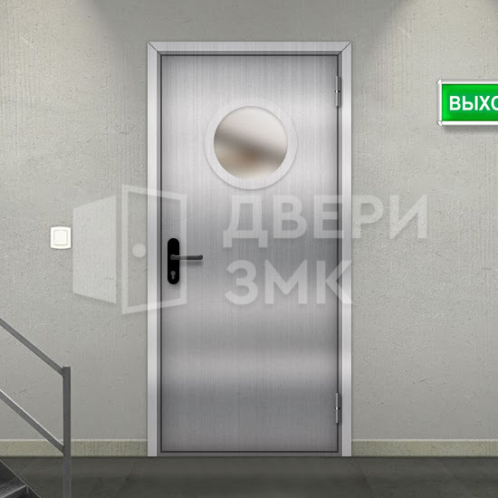 Однопольная остекленная противопожарная дверь EI-45 из нержавейки ДП-18480