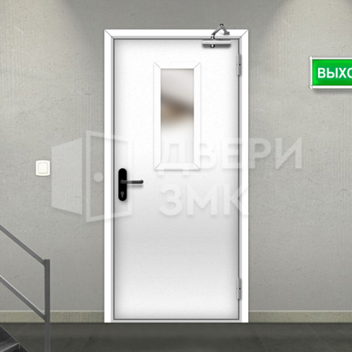 Дверь противопожарная EI-90 однопольная остекленная серая ДП-17615