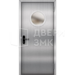 Однопольная остекленная противопожарная дверь EI-30 из нержавеющей стали ДП-18465
