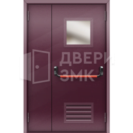 Полуторная остекленная противопожарная дверь EIS с вент решеткой ДП-18753