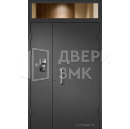 Стальная светлая подъездная дверь с фрамугой ДВП-15405