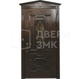 Дверь арочная со стеклопакетом и элементами ковки багетная филенчатая ВД-13047