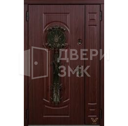 Филенчатая двустворчатая стальная дверь с остеклением и ковкой ВД-13361