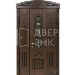 Элитная дверь полуторка со стеклопакетом, ковкой и аркой уличная ВД-13385