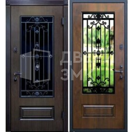 Однопольная дверь элитная со стеклопакетом кованая для дома ВД-13740