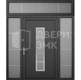 Трехстворчатая металлическая премиум дверь с остеклением и фрамугой ВД-14149