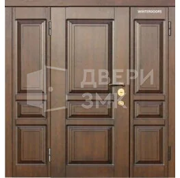 Металлическая трехстворчатая дверь с отделкой филенчатым МДФ на заказ ВД-14187